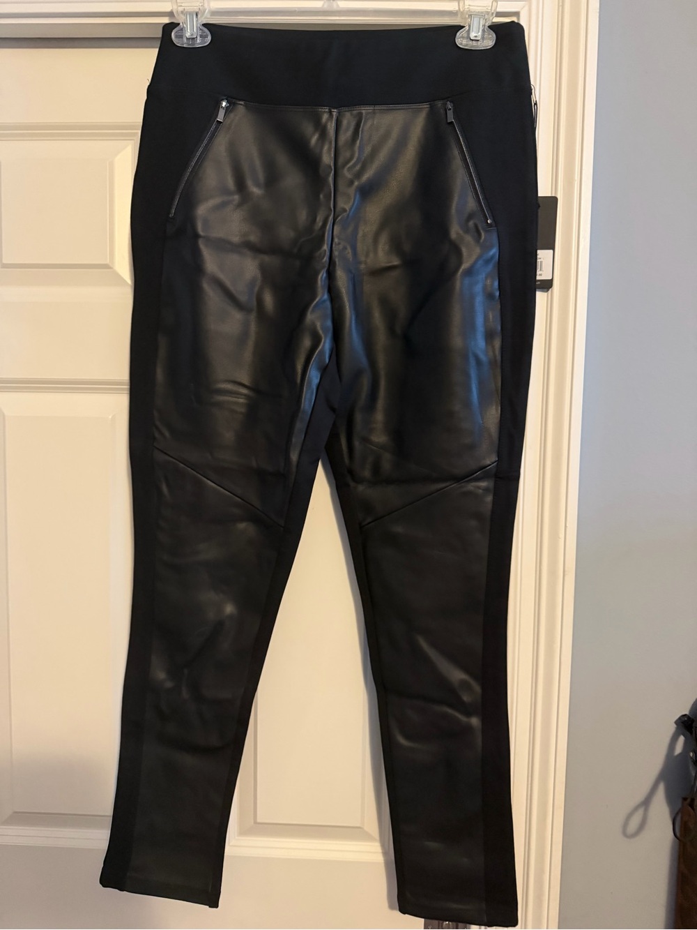 Women's Black Faux Leather Panel Leggings